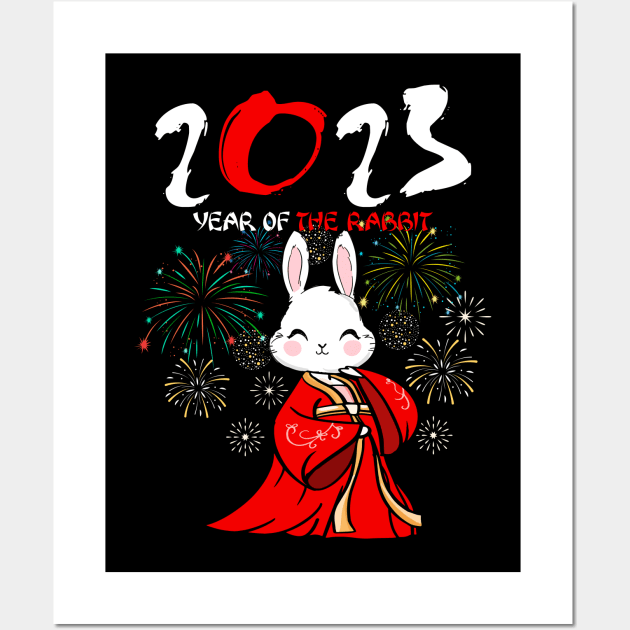 2023 Year Of the Rabbit Chinese New Year 2023 Dabbing Bunny Wall Art by Jhon Towel